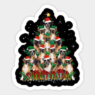 Cute Boxer Dog Christmas Tree Family Xmas Sticker
